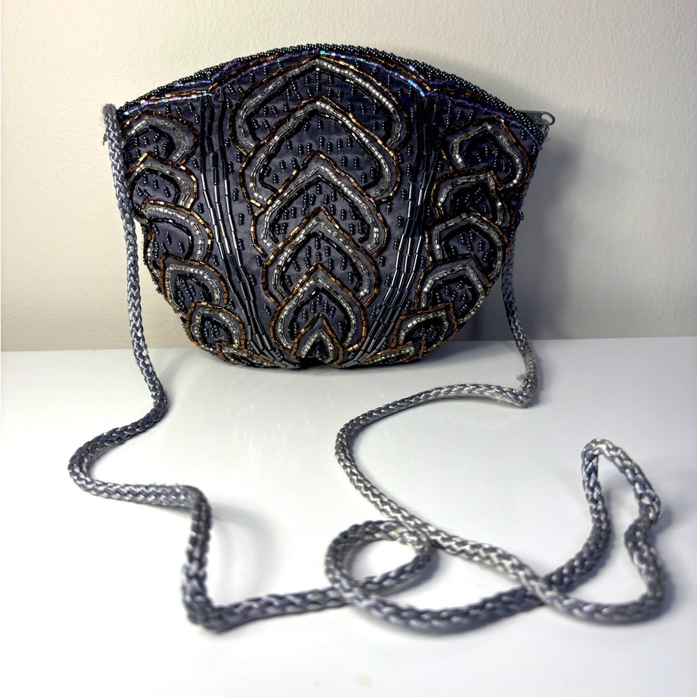 Dark Silver Beaded Evening Bag